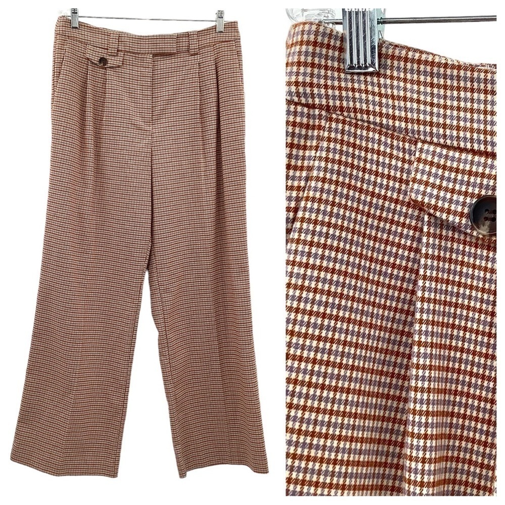 1 STATE Plaid Wide Leg Trouser NWT Size 12 Officecore Office Siren Boardroom